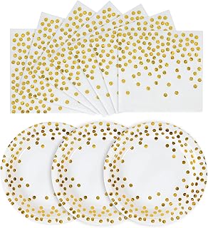 200Pcs White and Gold Paper Plates Napkins Party Supplies for Birthdays | Disposable White Gold Party Plates Set,100*7" Dessert Plates & 100*6.5inch Napkins for Weddings Receptions and All Occasions