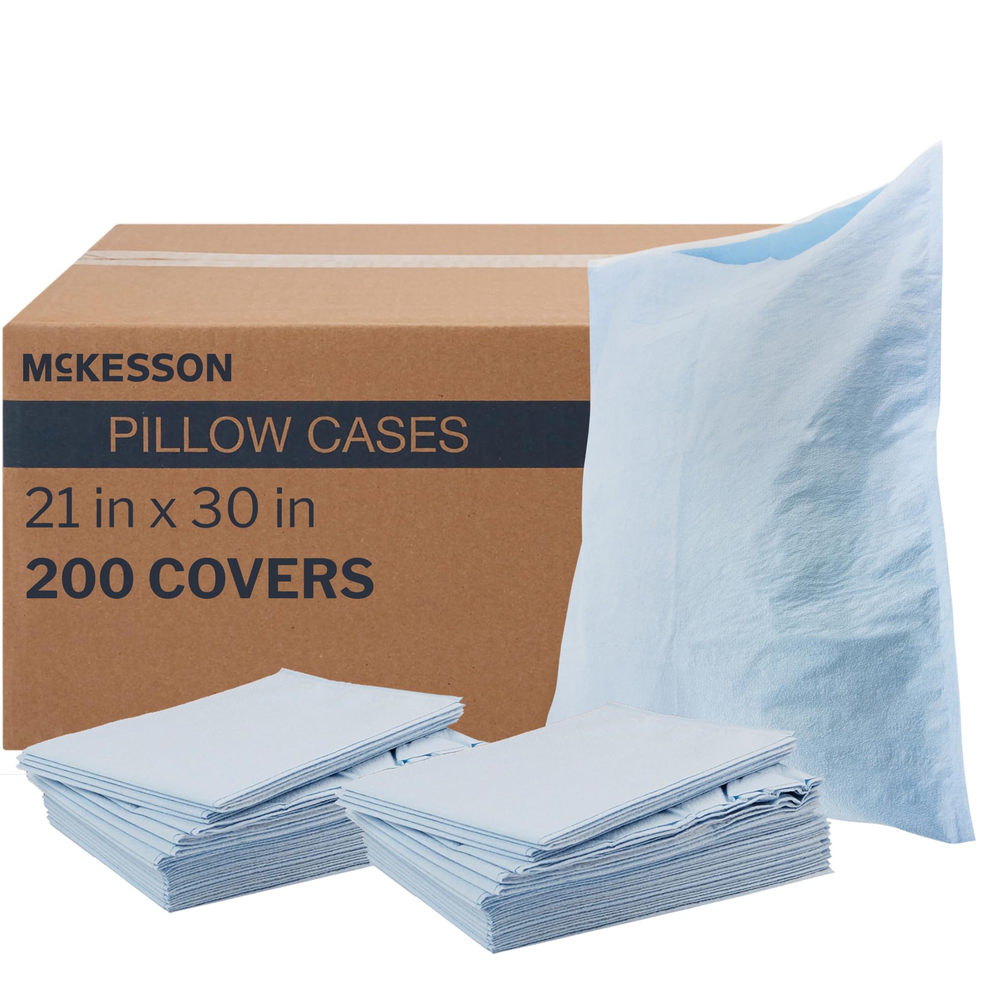 McKesson Disposable Pillow Case Covers [200 Count] Bulk Pillowcase, Single-Use for Medical Hospital Travel, Standard Size, Blue, 21 in x 30 in