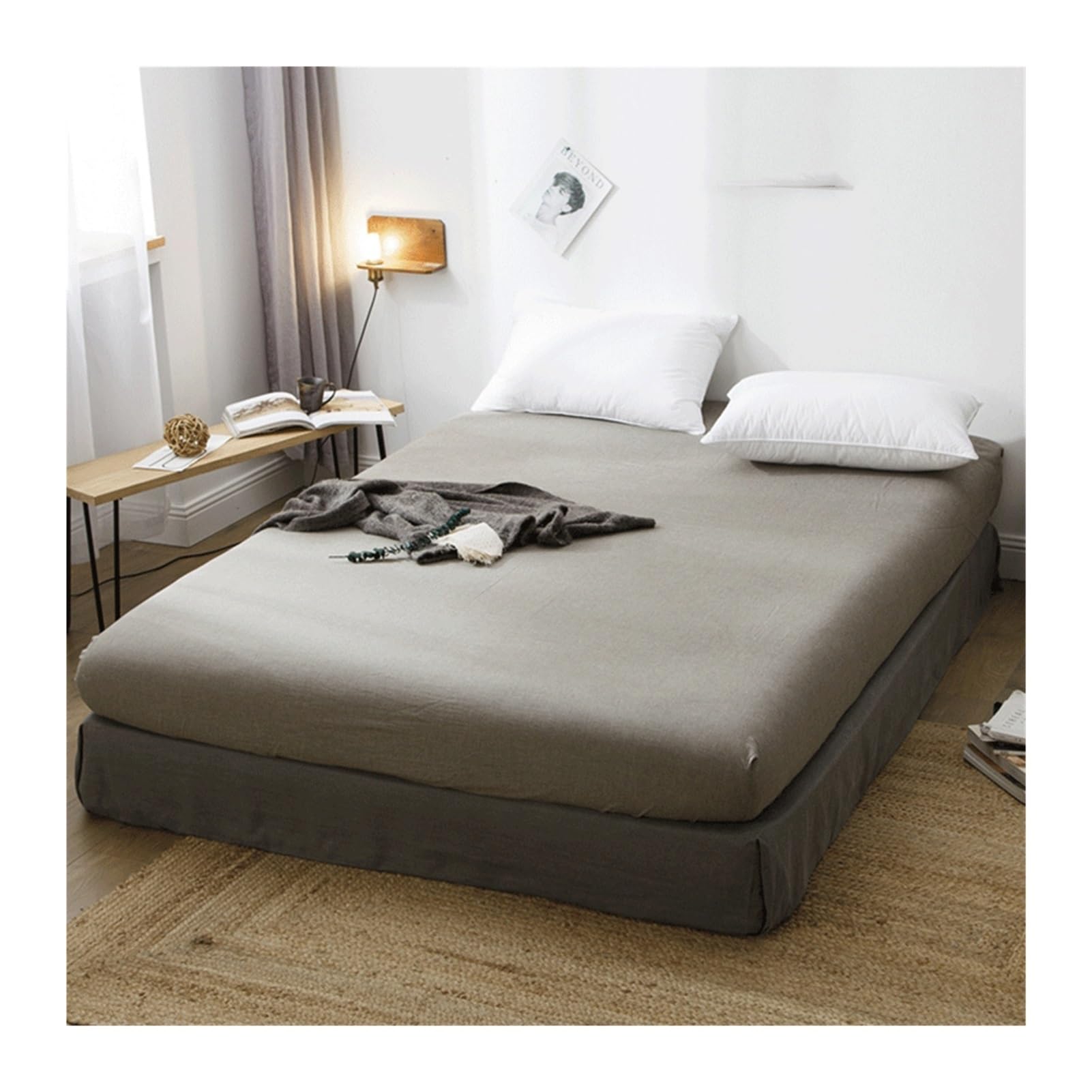 Lenzuolo con angoli, in 100% cotone lavato, con tasca extra profonda da 25 cm, lenzuolo inferiore super morbido e confortevole, per letto matrimoniale XL, matrimoniale, king size, grigio A,