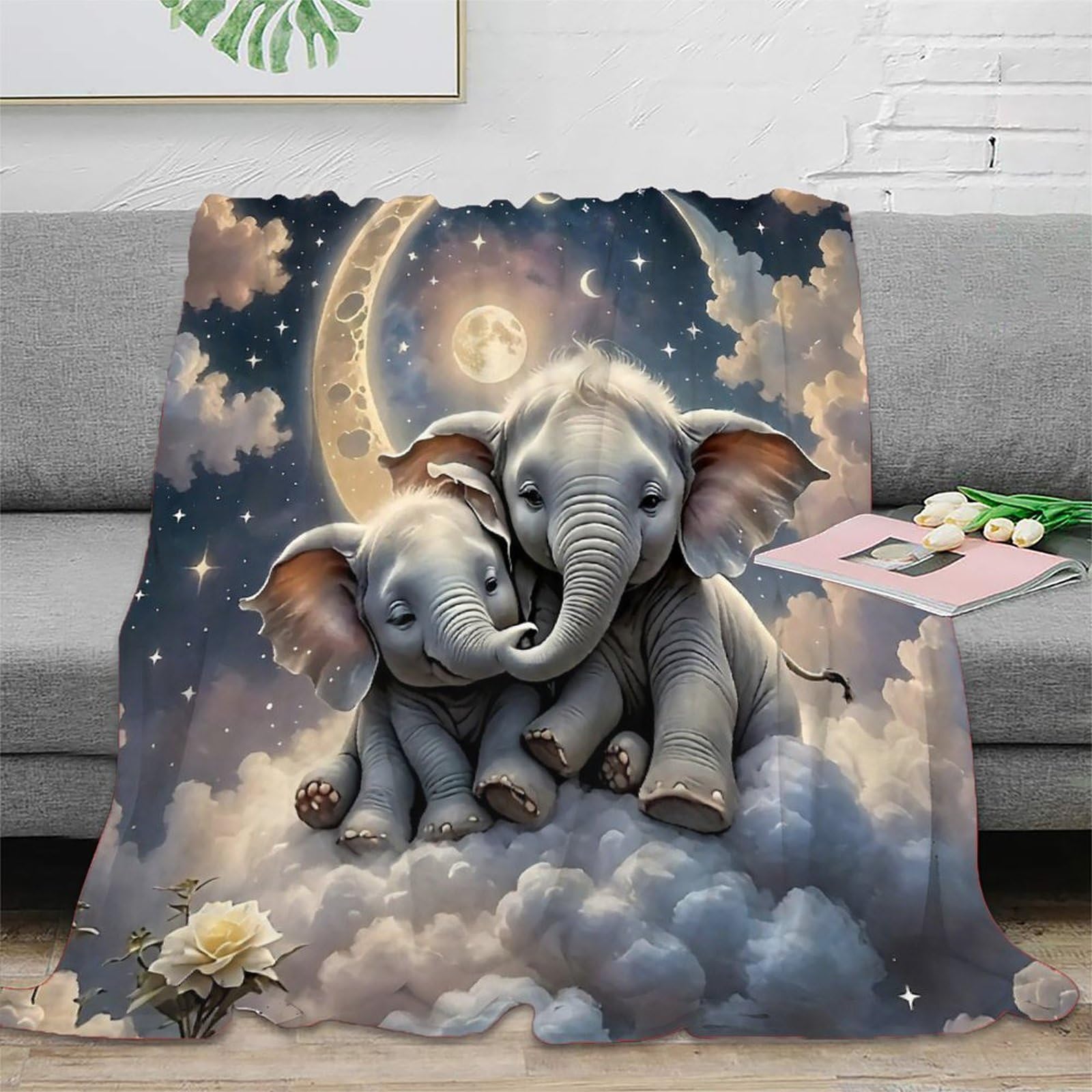 Couverture éléphant 3D en microfibre 100x130cm chaude et douce pour lit et canapé