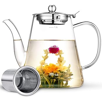 Glass Teapot, Zpose Tea Pot, Teapots, 40oz/1200ml Tea Pots with Scale Line, Tea Pot with Infuser, Borosilicate Glass Teapot for Stovetop Safe, Tea Pot for Tea, Blooming Tea, Loose Tea, Flowering Tea