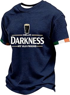 Hello Darkness My Old Friend T-Shirt for Mens St Patricks Day Shirt Men Irish Beer Shirt Waffle Graphic Ireland Tee