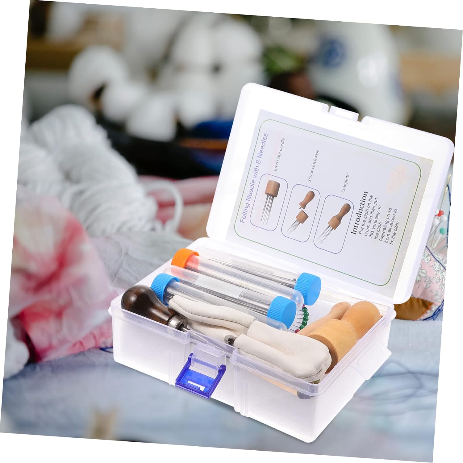 IWOWHERO 1set Needle Felting Kit Tool Wool Roving Supplies for DIY Crafting Convenient Storage Box for Beginners and Creative Projects