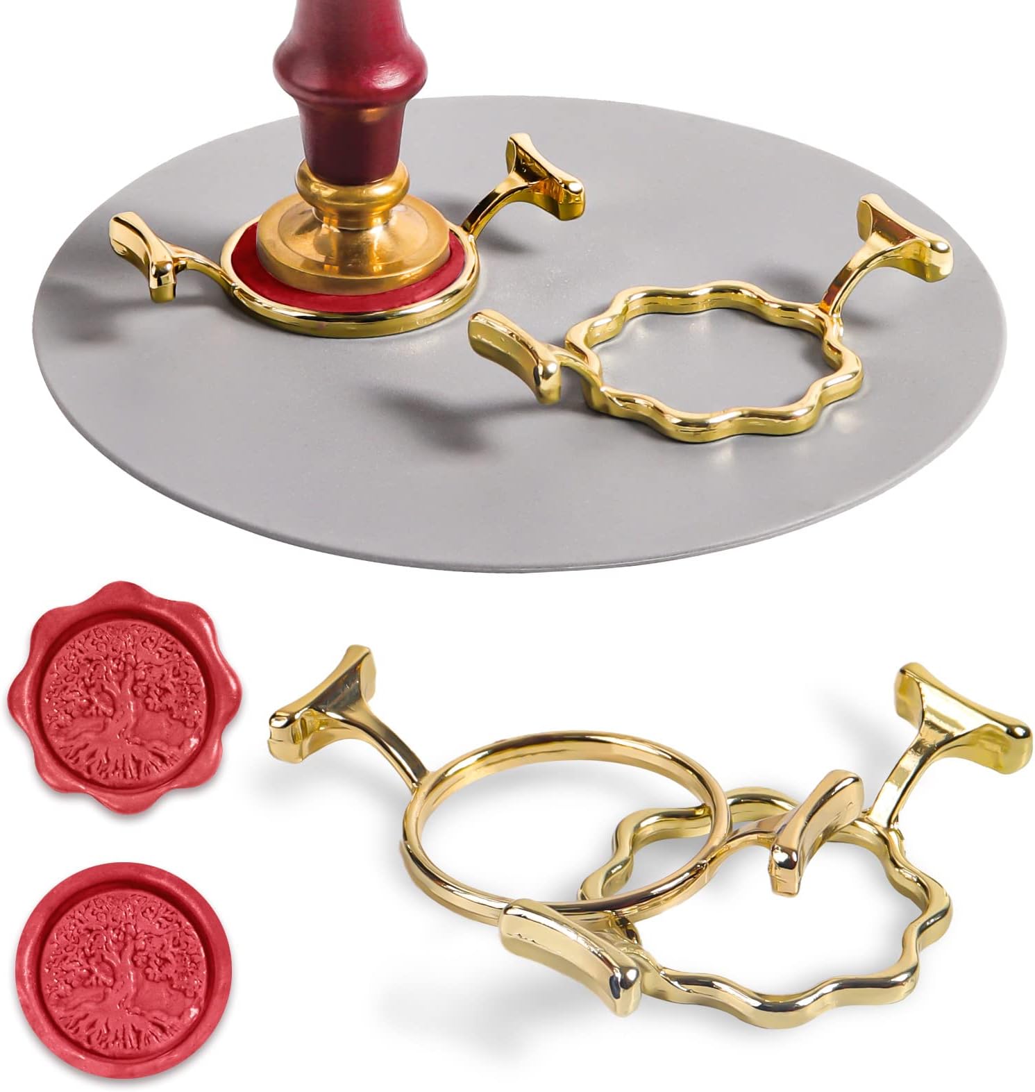 Yelsky Wax Seal Kit for 1 Inch Stamp, 2 Metal Molds with Round Flower Shape, Silicone Waxing Mat, Sealing Wax Kit for Gift Wrapping Wedding Invitations Envelopes Cards Wine Packaging