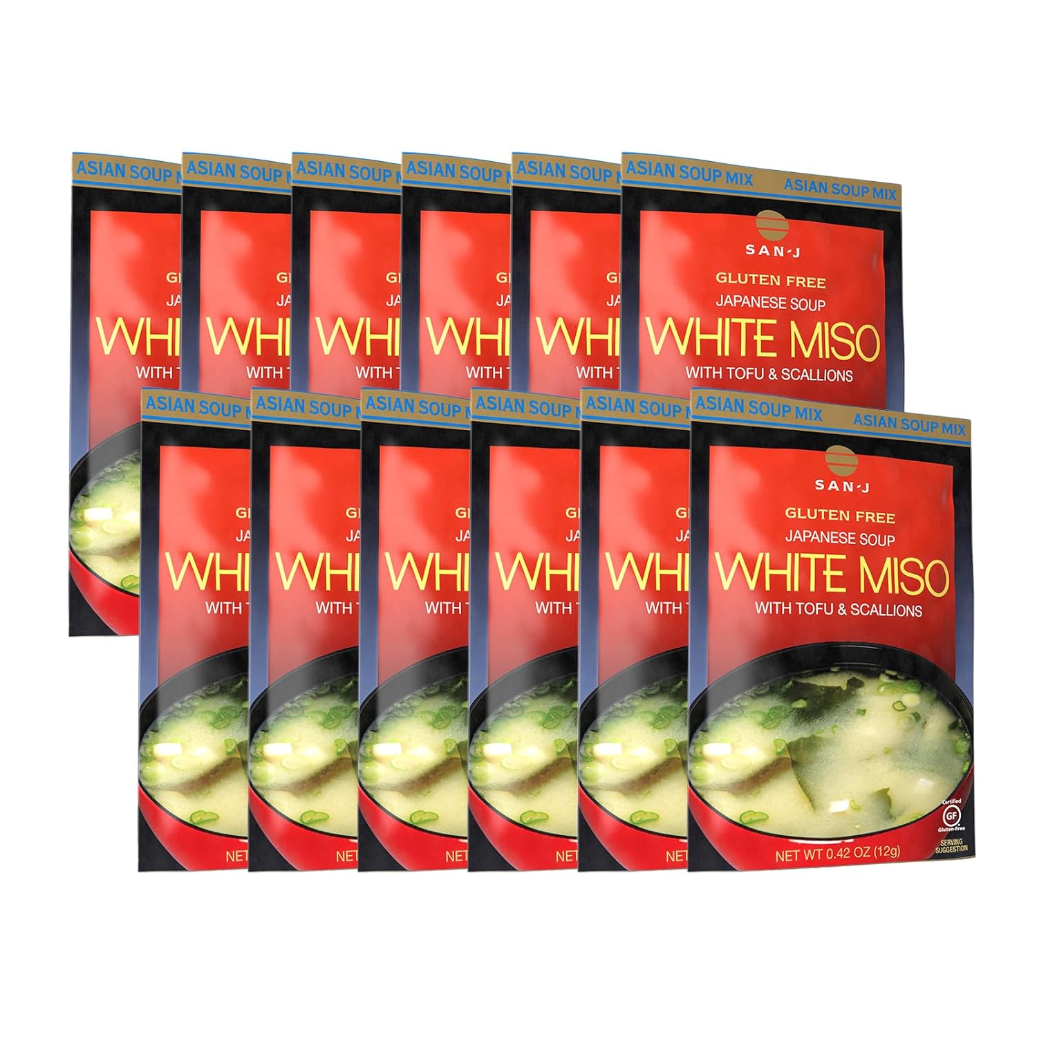 San-J - White Miso Soup - Authentic Japanese Soup Mix - 0.42 oz. Packets - 12 Pack