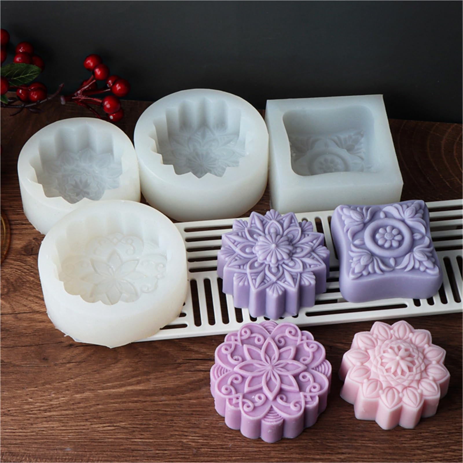Stampo per Sapone 4 Pezzi stampi for Sapone a Forma di Fiore stampi in Silicone creativi for la Produzione di Sapone Fai da Te Strumenti Fatti a Mano per Sapone