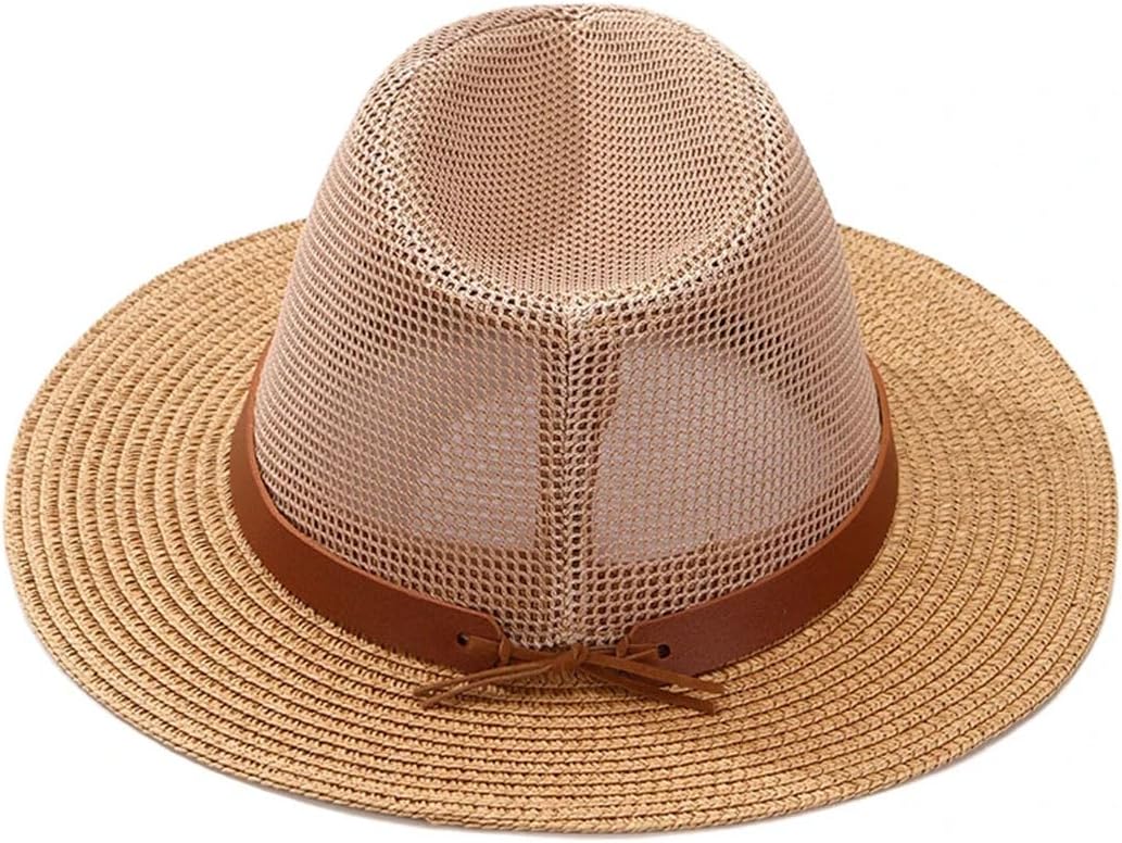 Generic Summer Hat for Man Sun Hat Outdoor Mesh Formal Hat Women Seaside Holiday Wide Brim Strawhat