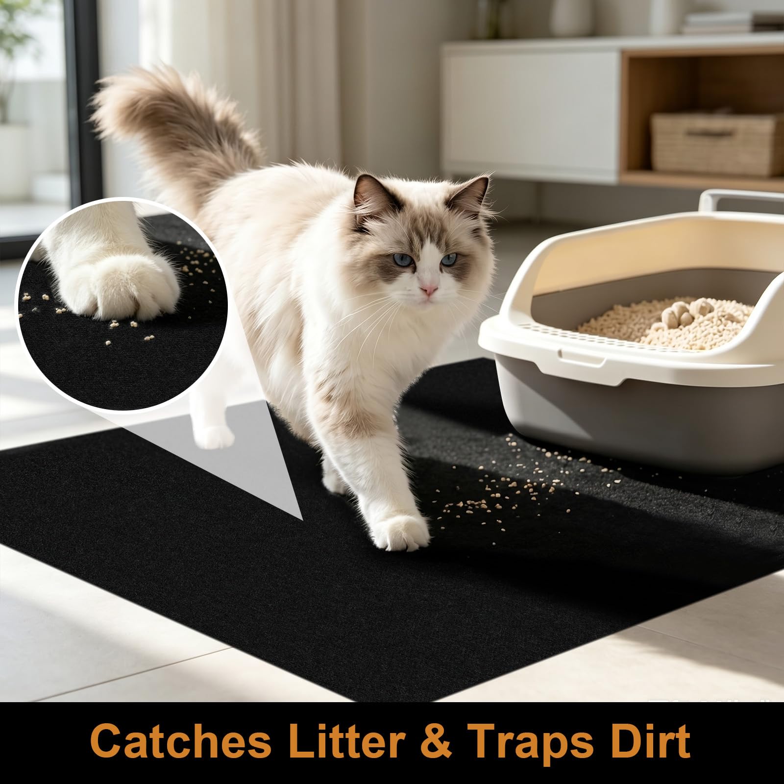 Extra große Katzenstreumatte, 121,9 x 182,9 cm, rutschfeste Gummimatte für mehrere Indoor-Katzen, rutschfeste Katzenstreu, leicht zu reinigen, Jumbo-Größe, sauber für den Innenbereich, Bodenfang