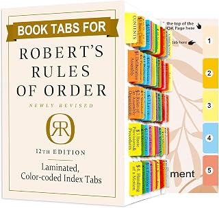 Book Tabs for Robert’s Rules of Order, Newly Revised 12th Edition, 67 Important Section Index Tabs and 13 Blank Tabs with Alignment Card Guide,Durable Laminated, Color-Coded (Book not Included)