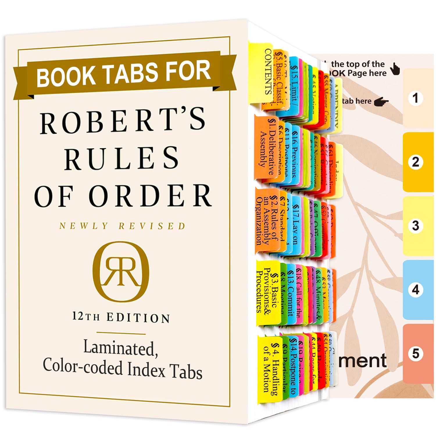 Pestañas índice Robert's Rules Pestañas Index Robert's Rules Of Order - Codificadas Colores, Laminadas, 12ª Edición Accesorio Libro Procedimiento