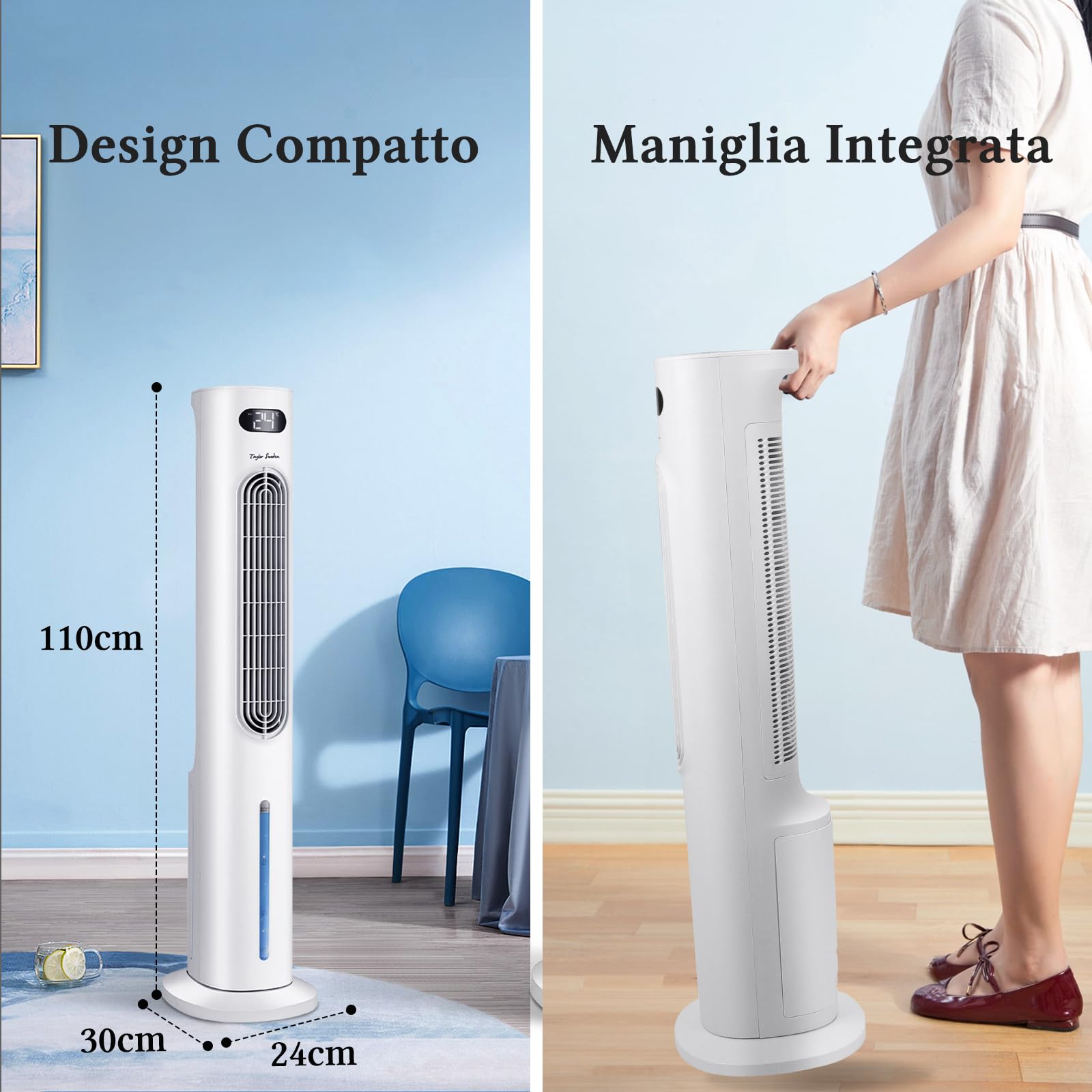 Taylor Swoden 3 in 1 grande raffrescatore d'aria portatile, Raffrescatore evaporativo silenzioso con serbatoio da 6 l, timer da 12 ore, 3 modalità, 3 velocità, telecomando, oscillazione, 95 W, Bianco