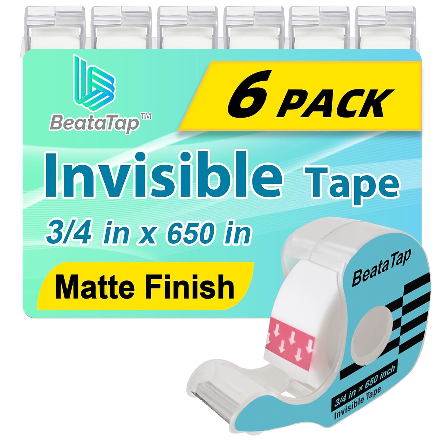 Bulk Tape clear, Invisible Tape, Matte Finish, Writable, 3/4 in x 650 in, 60 Rolls with Dispensers, Transparent Tape, Ideal for Christmas Wrapping Paper, Gift Wrap, School Supplies & Office Use