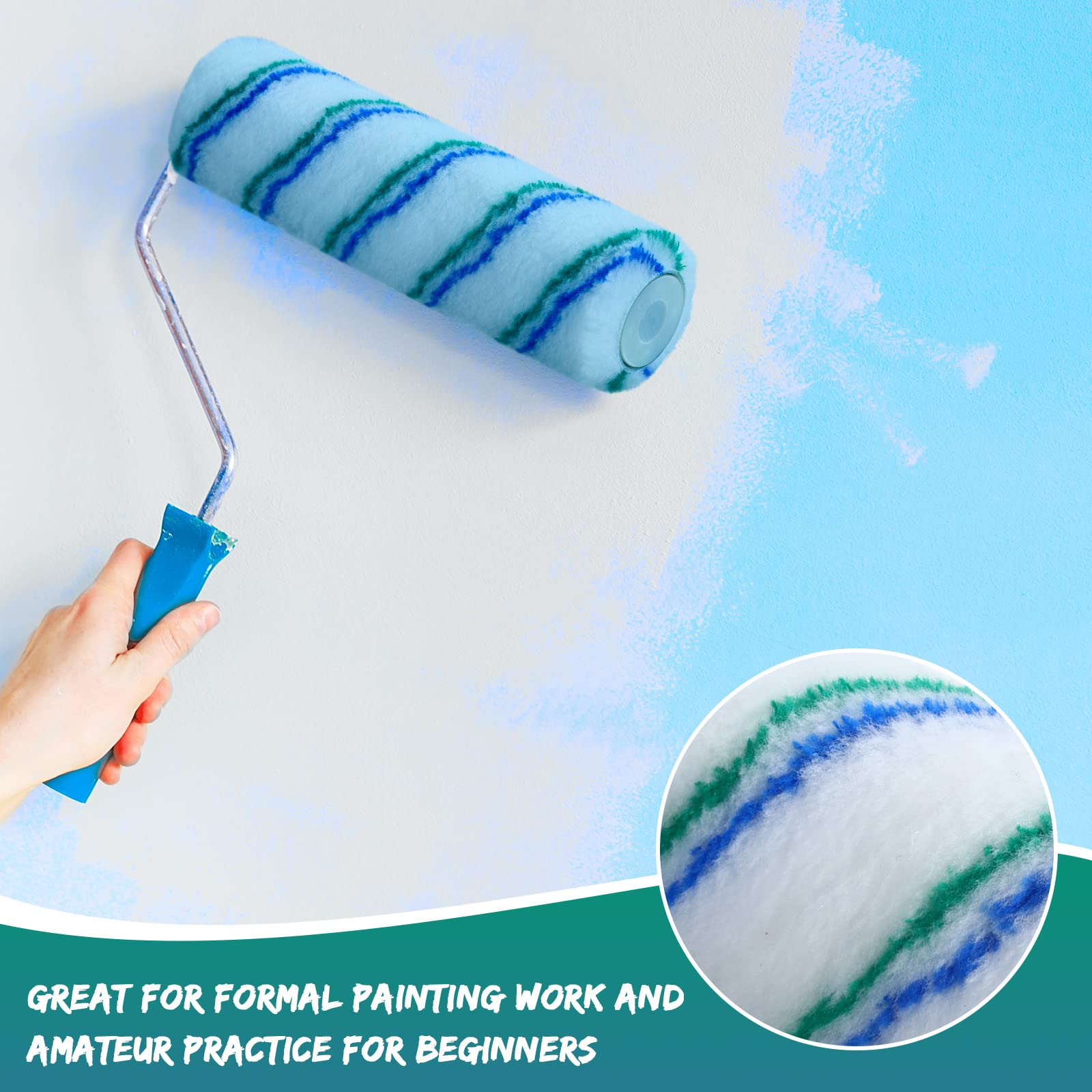 Lot de 24 housses de rouleau de peinture en polyester de 22,9 x 1,9 cm pour peinture, murs, plafonds, fournitures de peinture d'intérieur (vert, bleu)