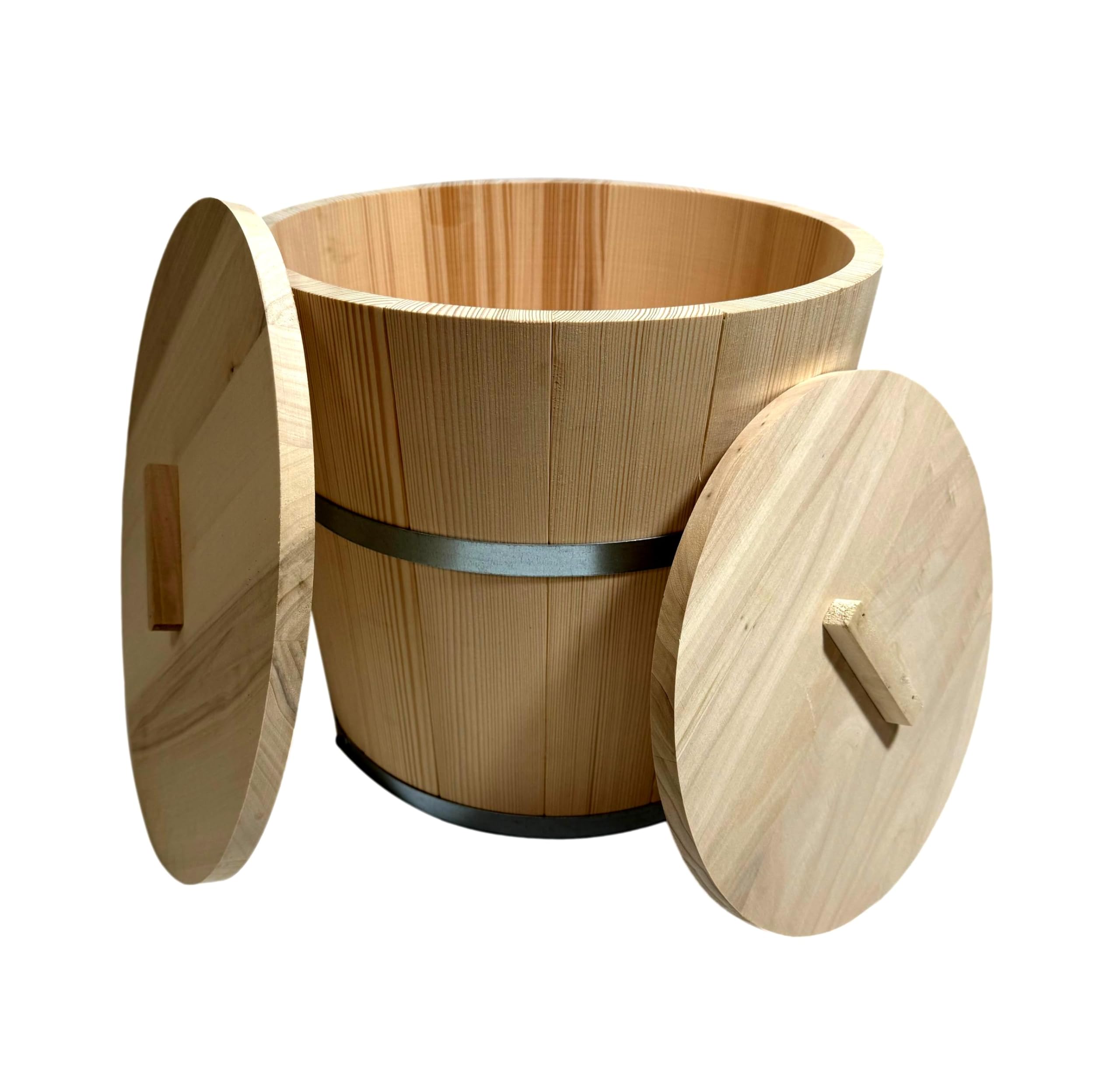 Wooden World – Wooden bucket with 2 lids for fermenting sauerkraut and pickles Barrel for sauerkraut or sauna – 15 litres