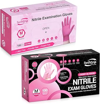 SwiftGrip Powder-Free Nitrile Gloves, Medium, 100ct Box, Disposable, Powder Free, Latex-Free, Non-Sterile, for Kitchen, Cleaning, Estheticians, Hair Stylist