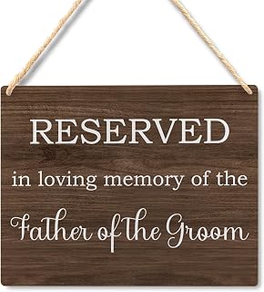 Ryeolo Reserved Row Signs for Wedding, This Row is Reserved Wood Hanging Signs, Reserved Seating Signs, Wedding Reserved Signs for Chairs, 10.2x7.8 Inches (Father of the groom)