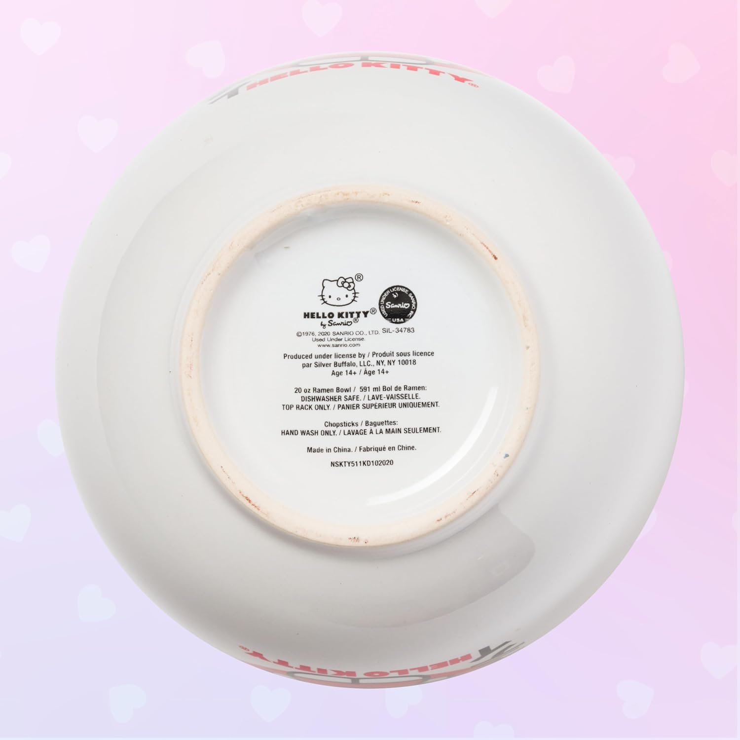 Silver Buffalo Sanrio Hello Kitty Japanese Ceramic Ramen Noodle Rice Bowl with Chopsticks, Microwave Safe, 20 Ounces - Image 8