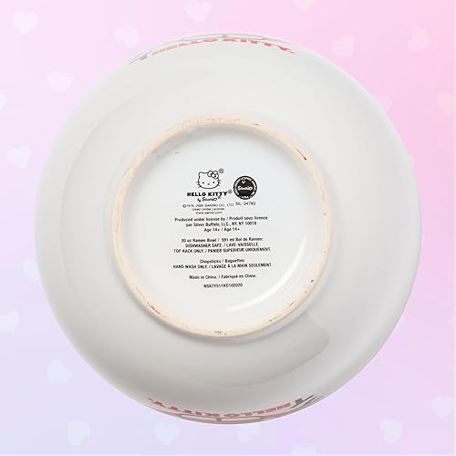 Miniatura 8 de Silver Buffalo Sanrio Hello Kitty Tazón Japonés de Cerámica para Fideos Ramen y Arroz con Palillos, Apto para Microondas, 20 Onzas