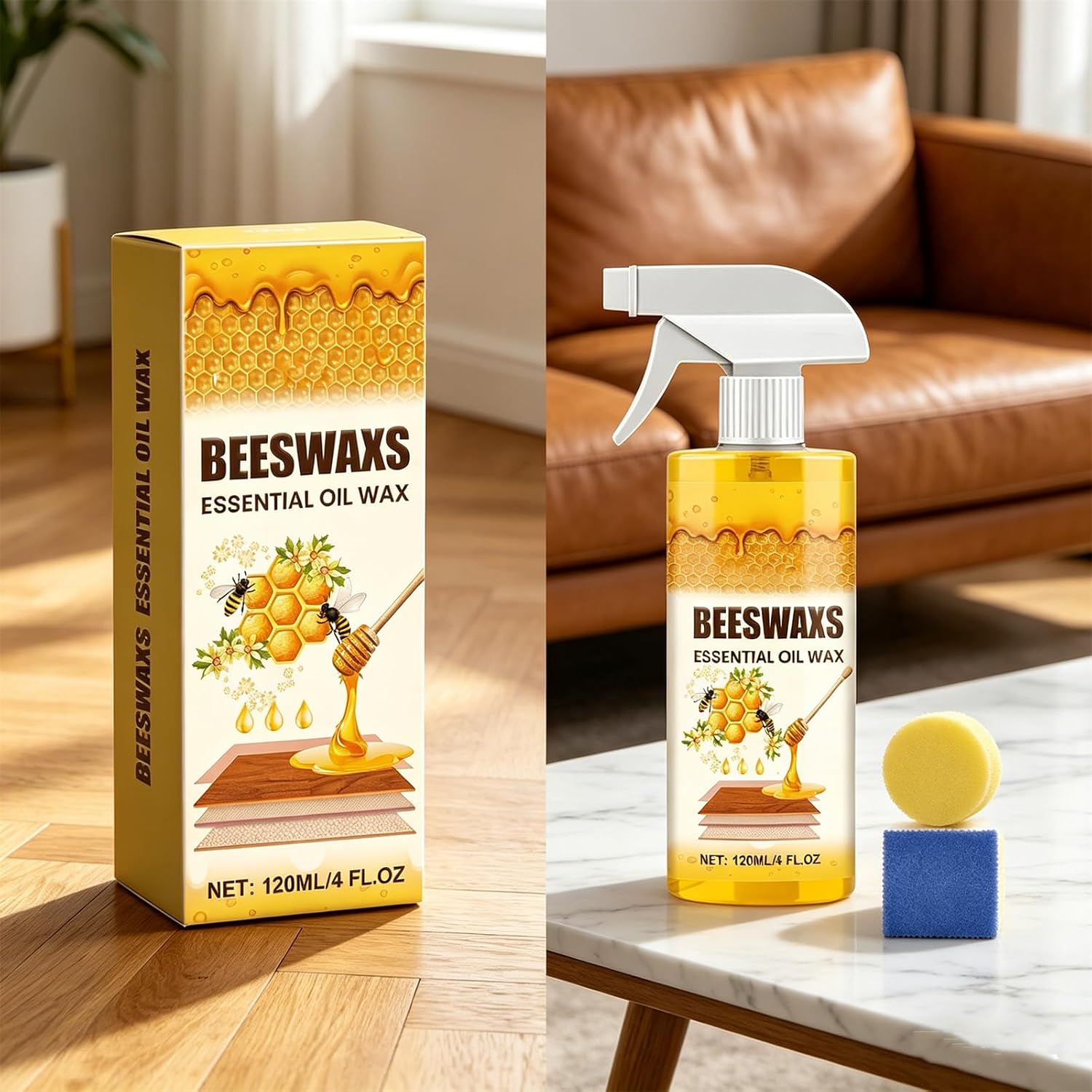 Bees Wax Furniture Polish And Cleaner, Spray Beeswax Polish For Wood & Furniture, Multi-Purpose Furniture Polish, Wood Cleaner Repairing And Care Spray, Restores Shine & Removes Scratches (2PCS)
