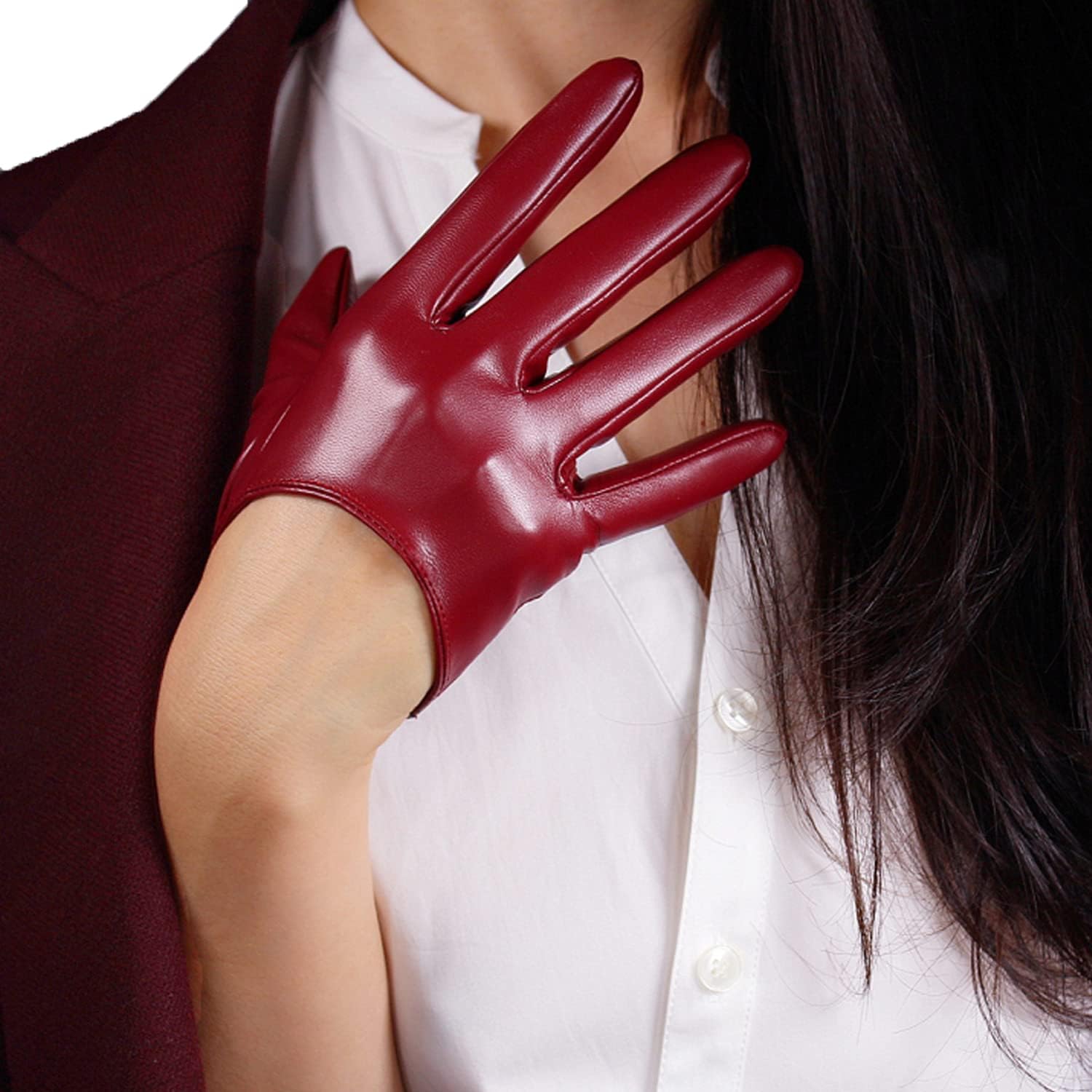 DooWay Women's HALF PALM GLOVES Faux Leather 5 Inch Extra Short for Motorcycle Driving Cosplay Costumes Evening Party