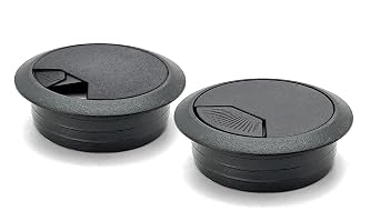 ANGSTROM 2-Inch Hole Desk Grommet Cover Organizer for Desktop Computer Electronics Wires, Black Plastic 2-Pack