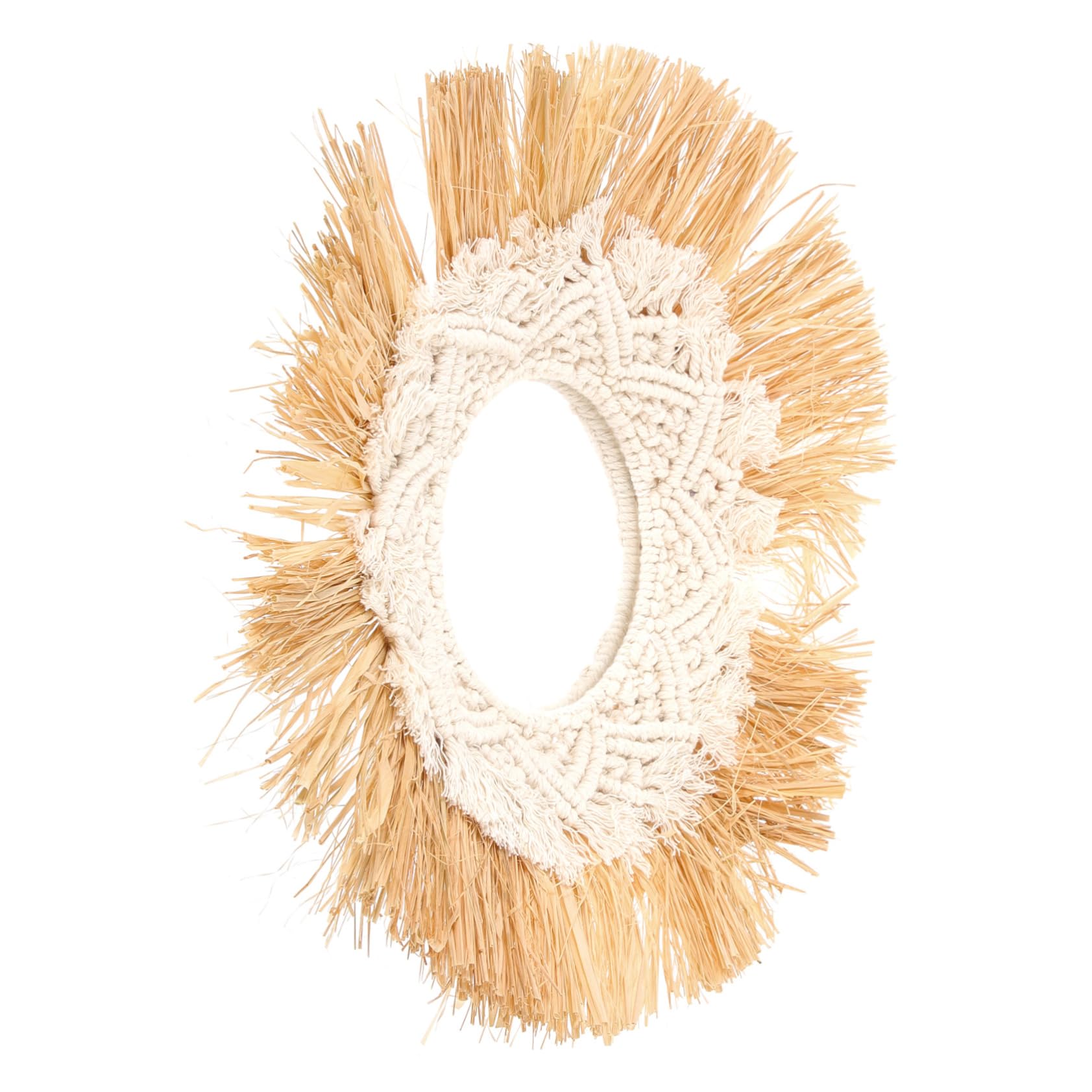 OUNONA Runder Hängespiegel im Boho Stil mit Raffia und Baumwollseil