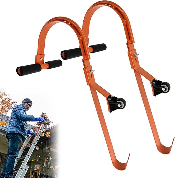 2 Pack Ladder Roof Hook with Wheel Heavy Duty Steel Ladder Stabilizer
