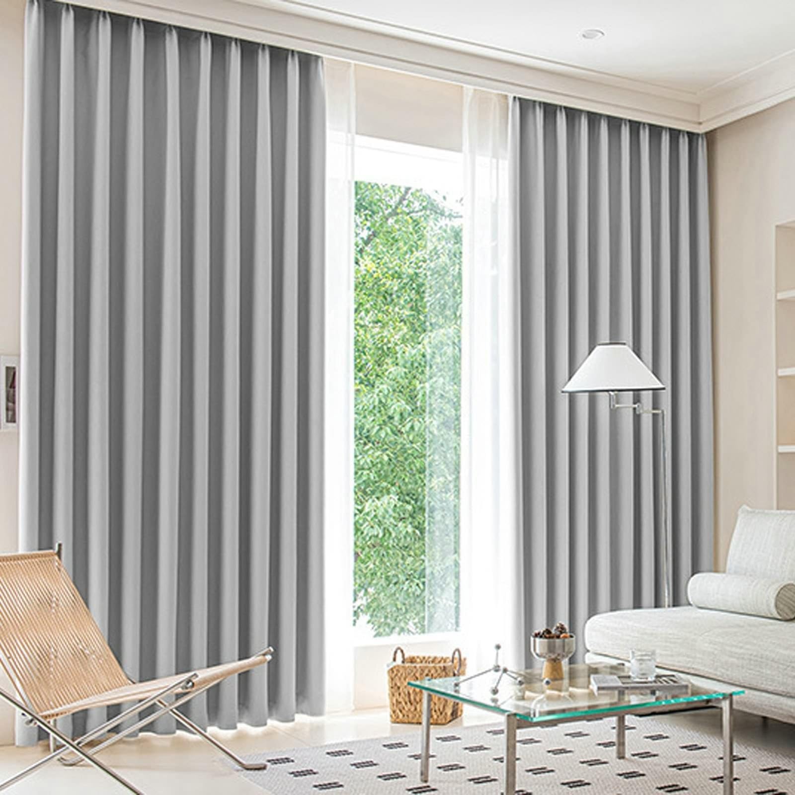 Rideaux pour chambre d'enfant opaques gris à oeillets fenêtre salon 2pcs