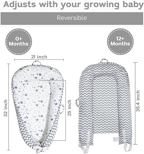 Miniatura 7 de Tumbona para bebé, tumbona infantil de algodón orgánico, reversible, ajustable y portátil, uso supervisado, suave, transpirable, funda lavable