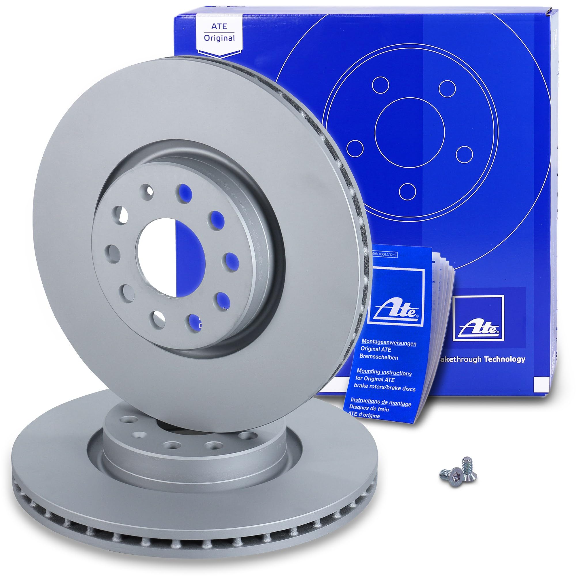 ATE Bremsenset Vorderachse inkl. Bremsscheiben vorne Ø 312 mm belüftet und Ceramic Bremsbeläge vorne + Verschleißkontakt Kompatibel mit AUDI, SEAT, SKODA, VW BEETLE, CADDY, GOLF, JETTA, PASSAT