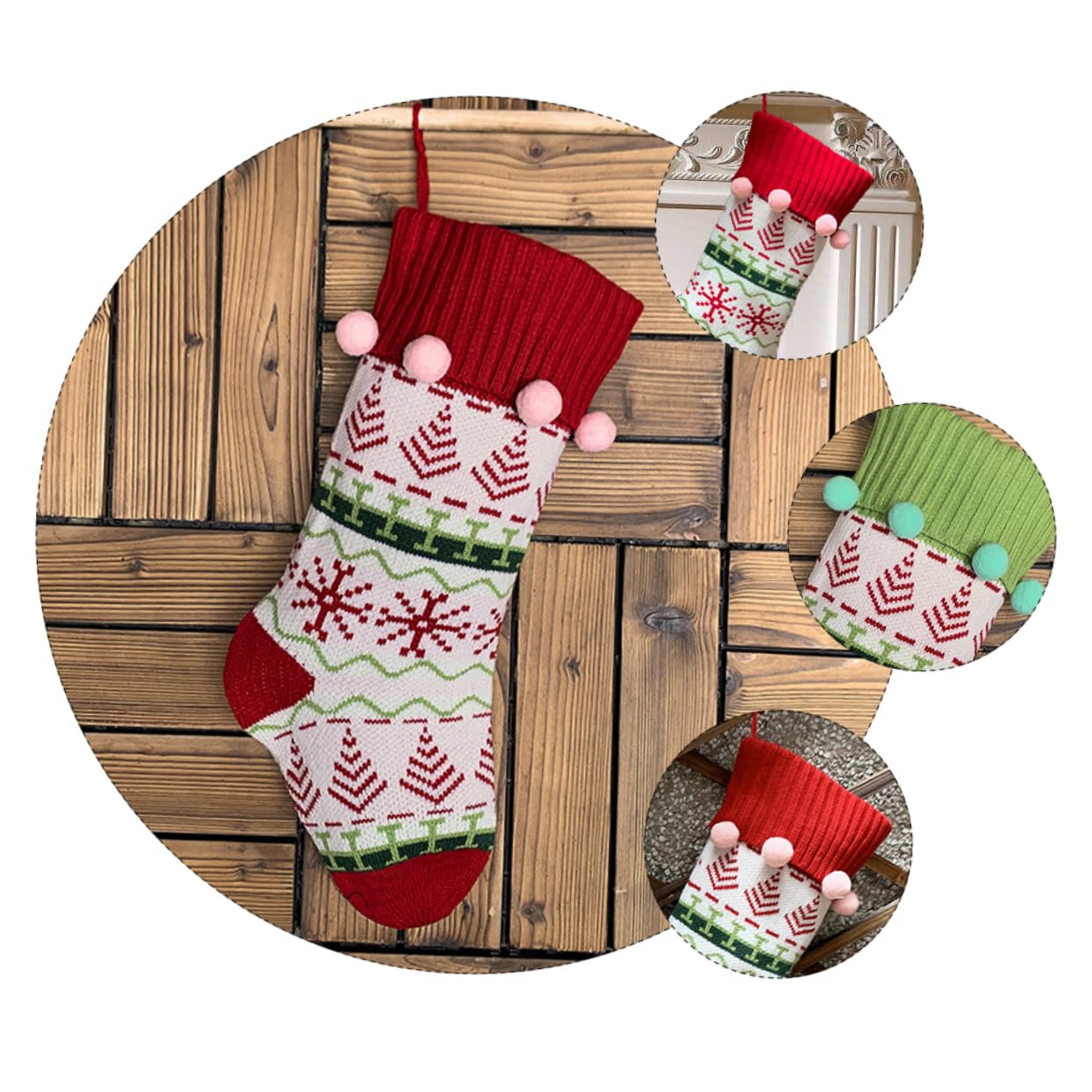 3piezas Calcetines De Punto Navideños De Regalos Decorativas para Árboles De Navidad y