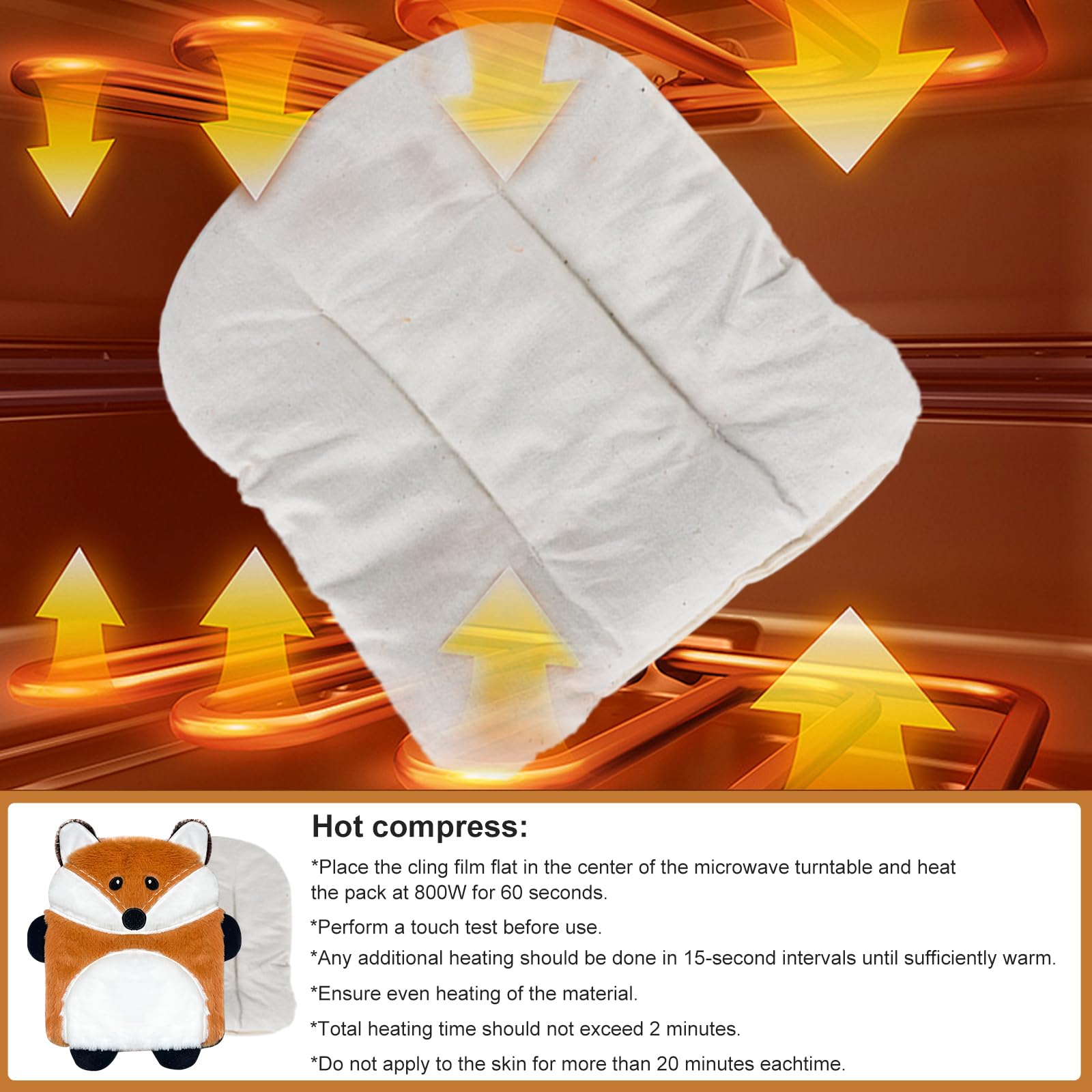 Cuscino termico Microonde Animali Borsa dell'acqua calda per Microonde, Borsa dell'acqua calda Animale per Donna Bambini E Bambino Alla pancia Collo e Dolori di regolazione (Volpe)
