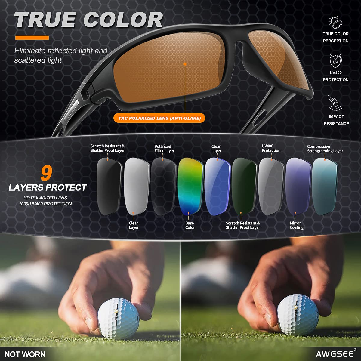 Occhiali da sole sportivi polarizzati da uomo, 100% protezione UV, infrangibili, per pesca e guida