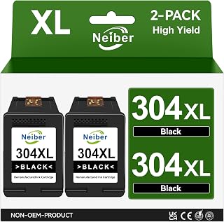 304 Black Ink Cartridge, Neiber 304XL 304 XL Printer Ink Remanufactured for HP 304, for Envy 5020 5010 5030 5032 5000, DeskJet 3720 2600 2633 2632 3733 2634 3760 3750 3735 3762 2630 2620 2622 (2-Pack)