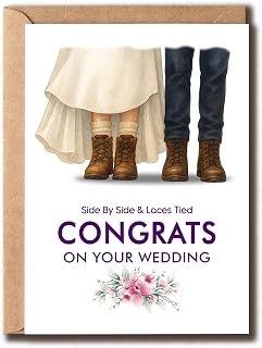 Side By Side And Laces Tied Wedding Card - Rustic Boots Bride And Groom Greeting - Outdoor Country Marriage Celebration