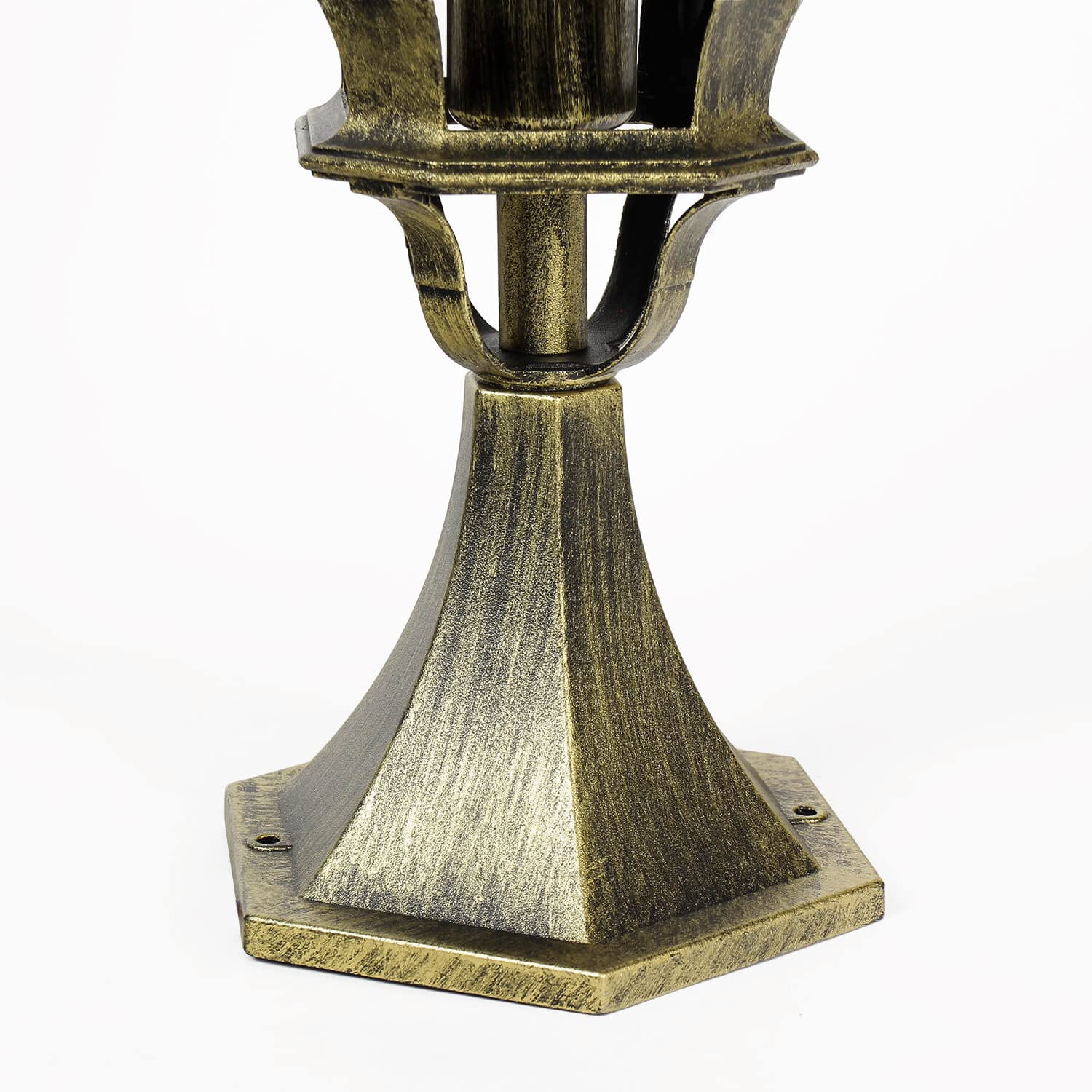 Licht-Erlebnisse Lámpara de sobremuro BREST Farola de estilo rústico en cristal y aluminio dorado antiguo E27 IP43 Lámpara de pie diseño retro para jardín