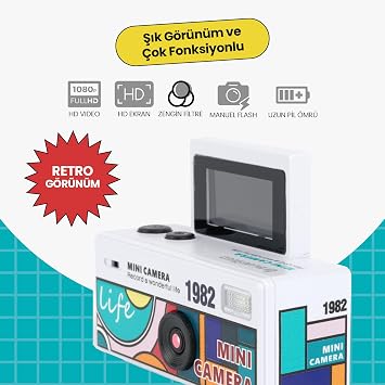 Pikas Joyplus Mini Anahtarlık Dijital Fotoğraf Makinesi Retro Filtreli Mini Video Kamera LK-030 (Beyaz)