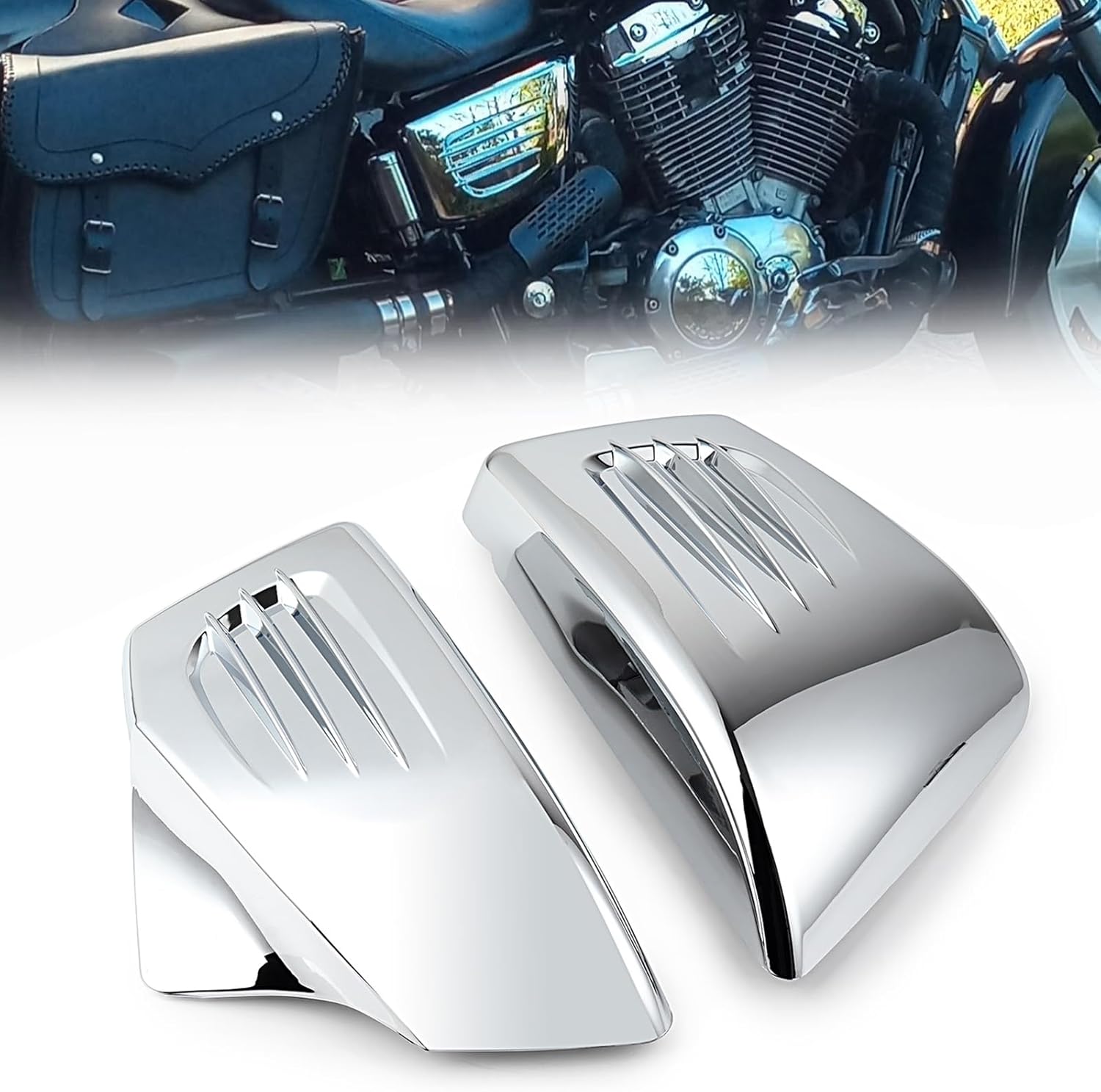 Left Right Side Battery Side Cover Panel, Fairing Frame Guard Trim for 1995-2000 Honda Shadow ACE VT1100C2, 2000-2007 Sabre VT1100C2, 1998-2001 ACE Tourer VT1100T, ABS, 2pcs Chrome