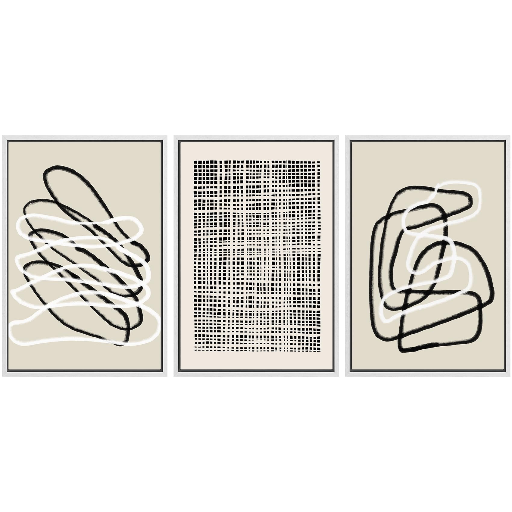 SIGNWIN Framed Canvas Print Wall Art Set Blue White Grunge Geometric Pattern Abstract Shapes Cozy Neutral Decorative Contemporary Minimal for Living Room, Bedroom, Office - 24"x36"x3 Natural — view 71