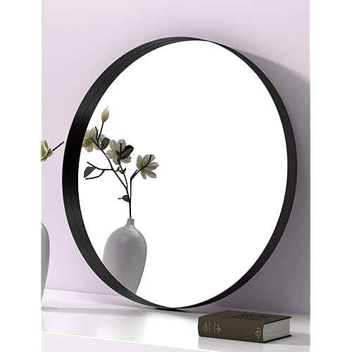 SIERSOE Black Round Bathroom Mirror, Circle Mirror 30X30, Wall Mounted Mirror for Living Room,Bedroom,Vanity