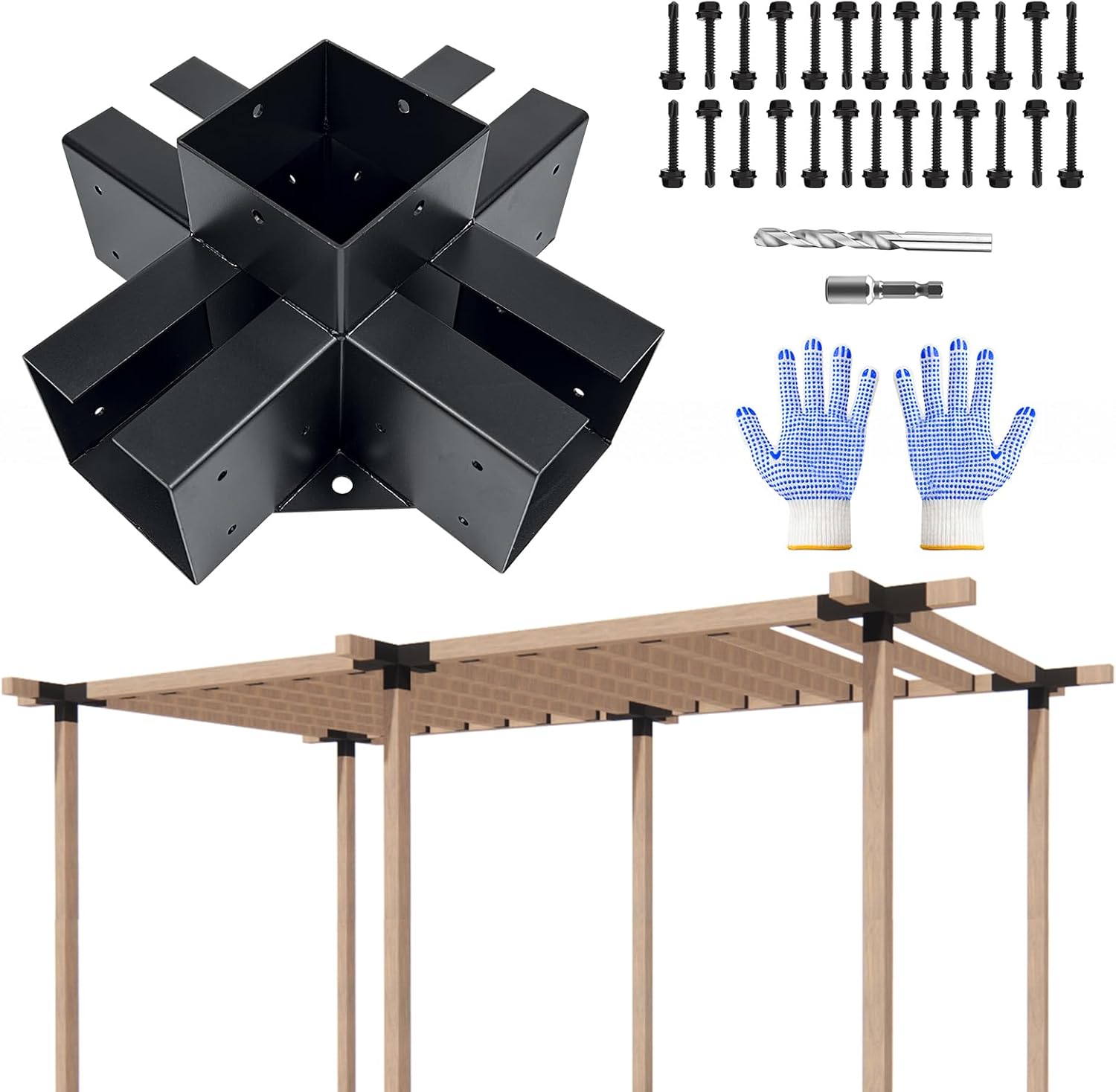 pergola Bracket kit 6 x 6-1Pack,5-Way Right Angle Corner Bracket Woodworks Pergola kit for (Actual: 5.5" x 5.5'') Wood Beam for Outdoor Gazebos, Patio Pergolas, Log Cabins - 1Pack