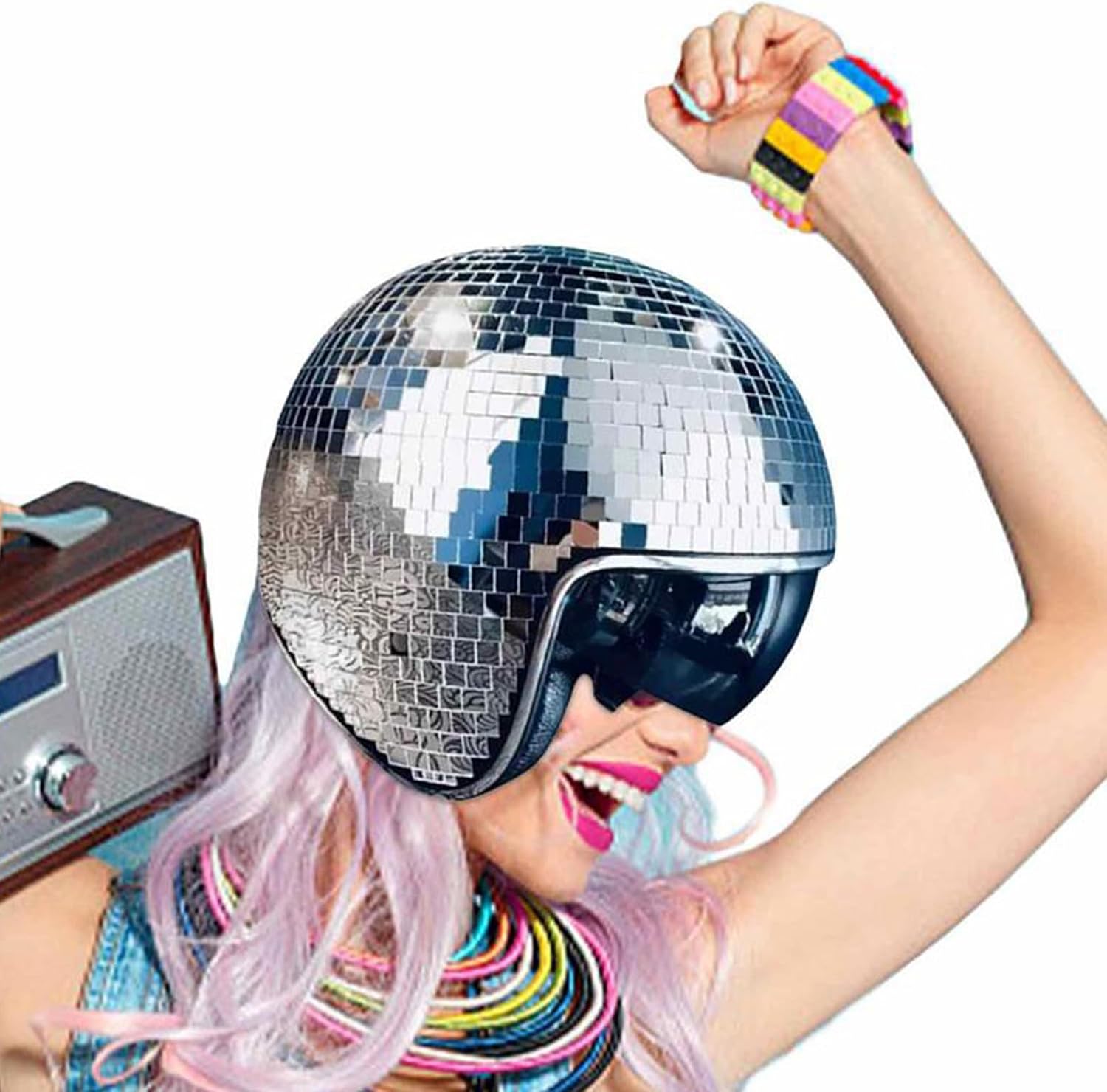 Reflective Helmet Disco Club Glass Cap Shining Disco Ball for Bachelorette Party Sparkly Crystal Club Helmet Reflective