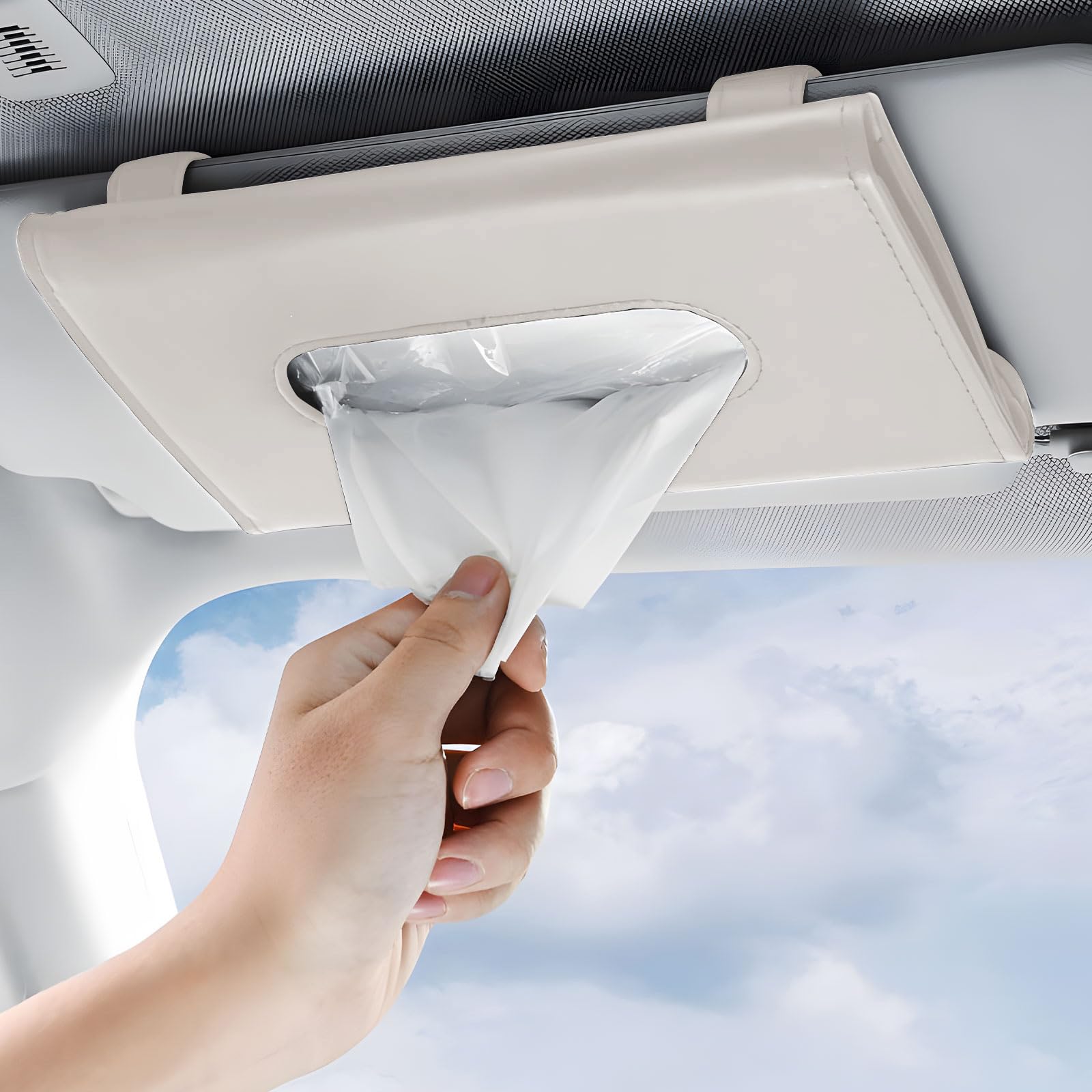 Car Tissue Holder with Ultra Soft Lotion Facial Tissues - Slim Visor Mount for Cars/Trucks/SUVs, Kleenex-Compatible Napkin Organizer (Ergonomic Design, Easy Installation)