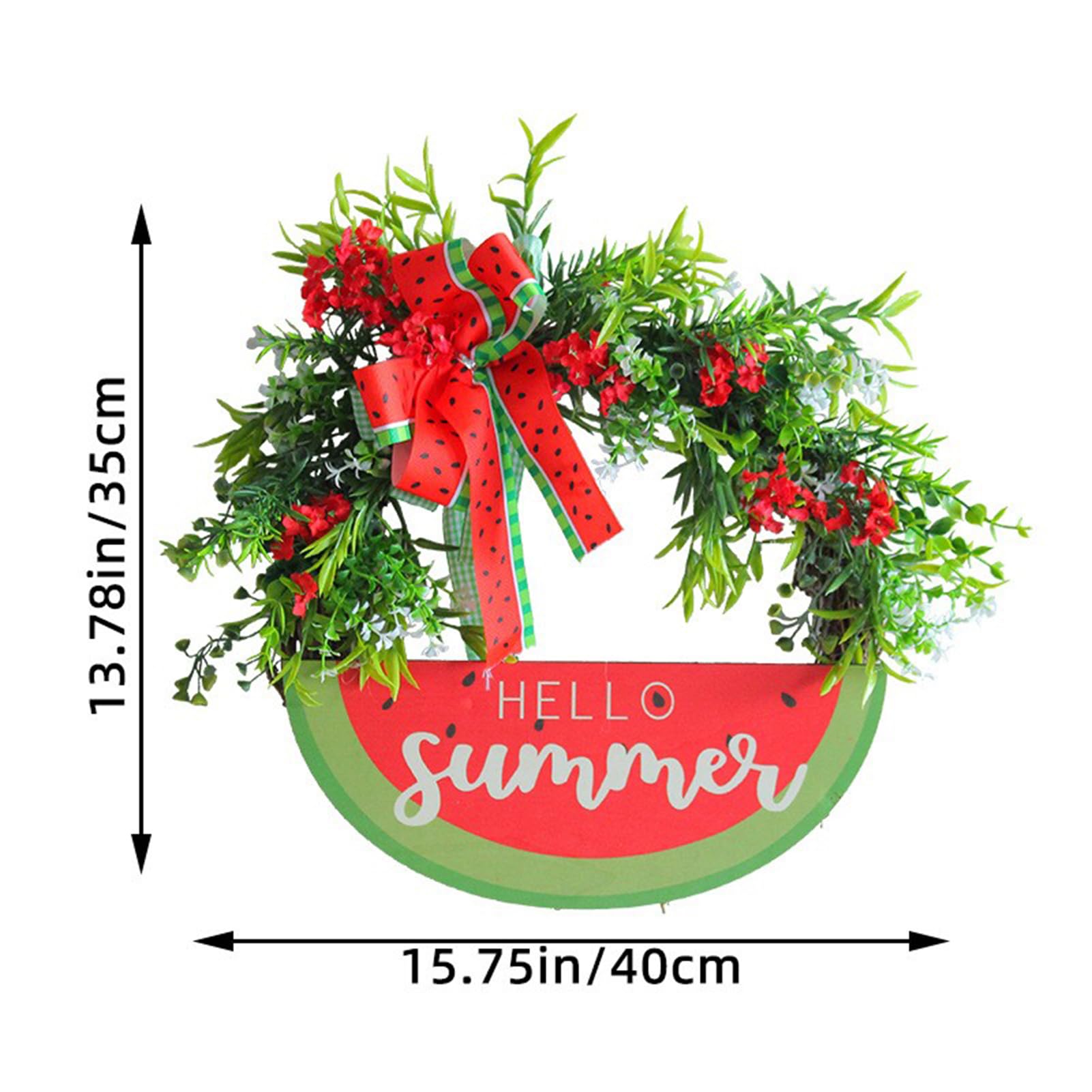 Cartello Hello Summer Anguria da 16 Pollici per Porta D'ingresso Ghirlande Estive di Anguria Ghirlande Primaverili con Fiocco di Anguria per Porta D'ingresso Parete Portico