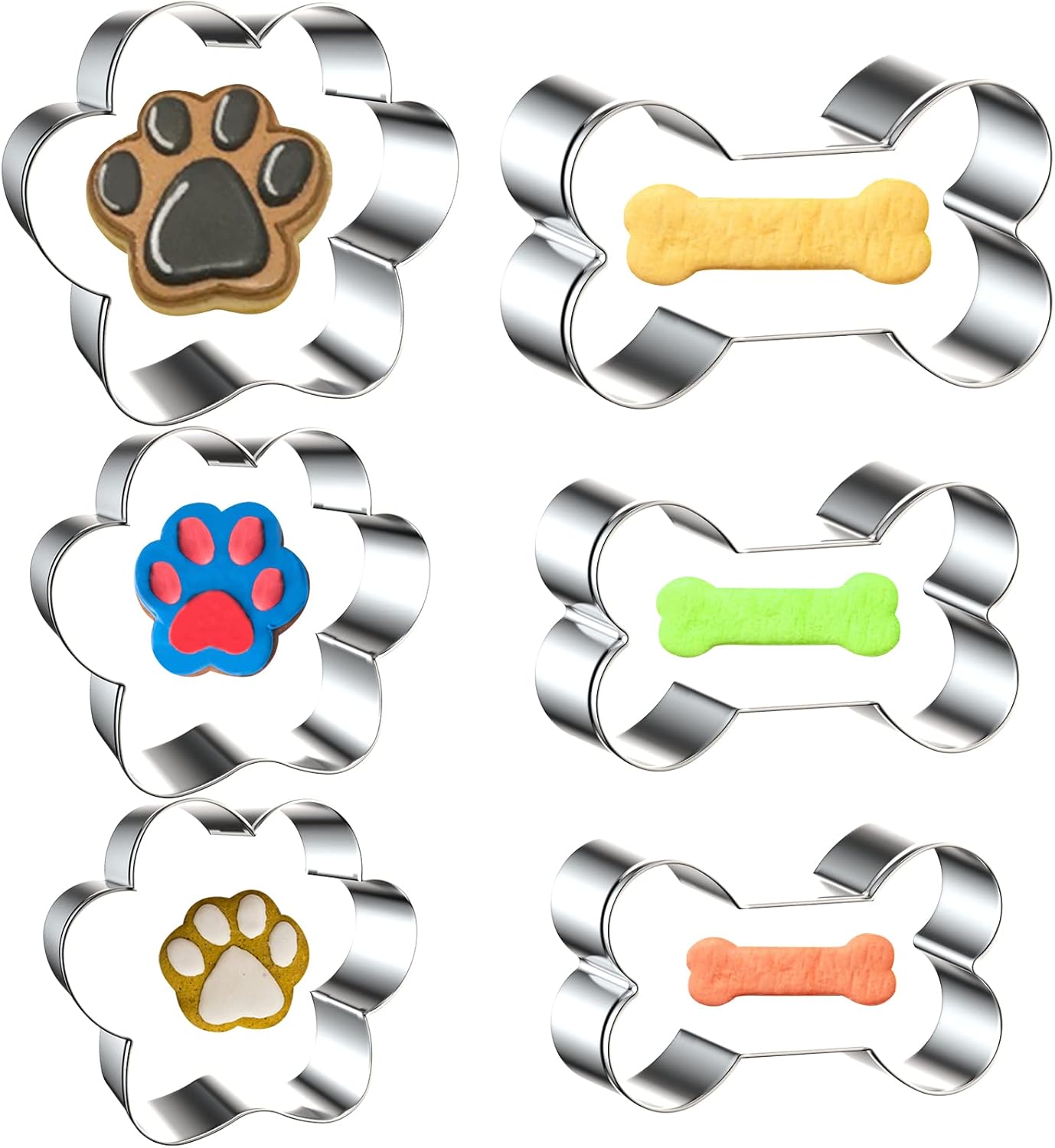 6 PCS Bone and Dog Footprints Cookie Cutters Set, Metal 3 Sizes Dog Bone Footprints Shape Cookie Cutters, Puppy Theme Party Cookie Cutter Dogs Treats Cutters Molds for Homemade Treats and Baking