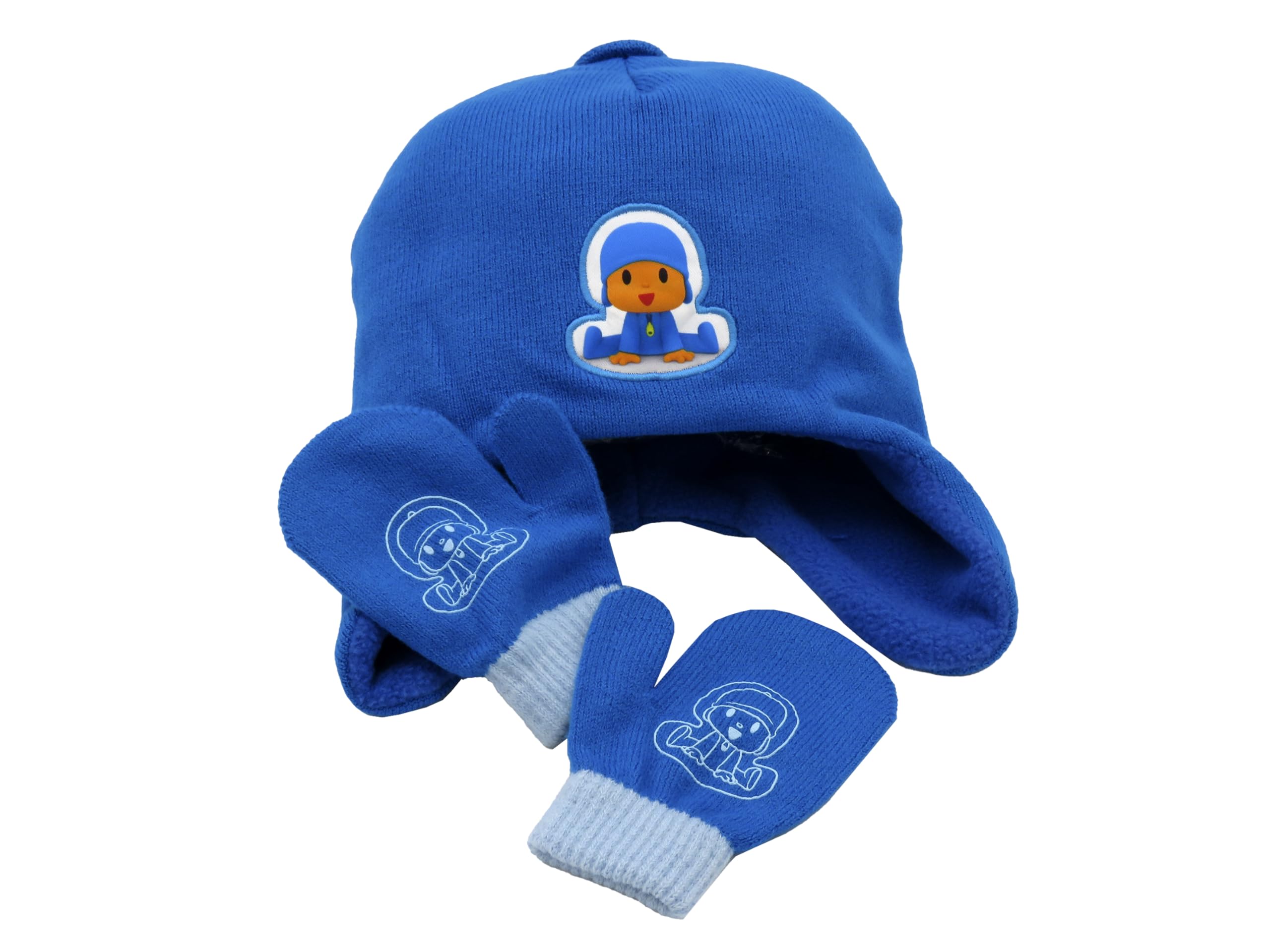 CyP Brands Pocoyo- Zestaw rękawic i nakryć głowy, Płaszcz, Zima, Dodatki, Dzieci, Kolor Niebieski, Oficjalny produkt, niebieski, Estandar