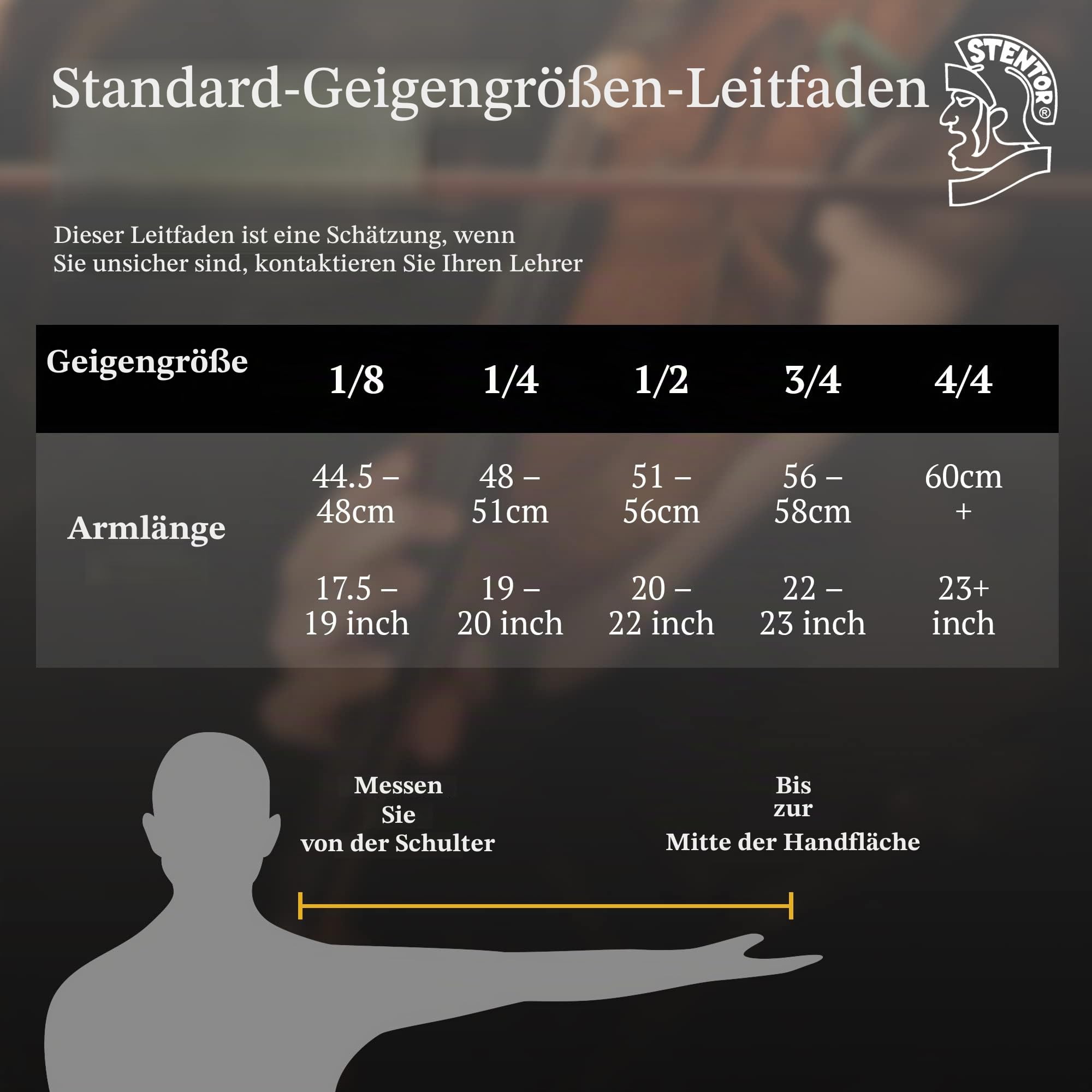 Stentor Student Standard Violinen-Set 4/4 volle Größe, Violine für Anfänger & Kinder 12+ mit Holzbogen & Tragetasche, Einsteiger-Saiteninstrumente, 1018A, Braun