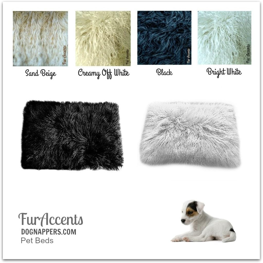 DogNappers Brand - Plush Faux Fur Dog Bed - Cat Mat - Soft Padded Shaggy Pet Bed - Long Hair Mongolian Fur - Llama - 4 Colors (24''x30'', White)