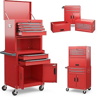 ERGOMASTERLarge Rolling Tool-Chest with 6 Drawers Heavy Duty Tool-Box on Wheels Lockable and Lock System Cabinet for Garage Workshop(28 x 13 x 53''-Red)