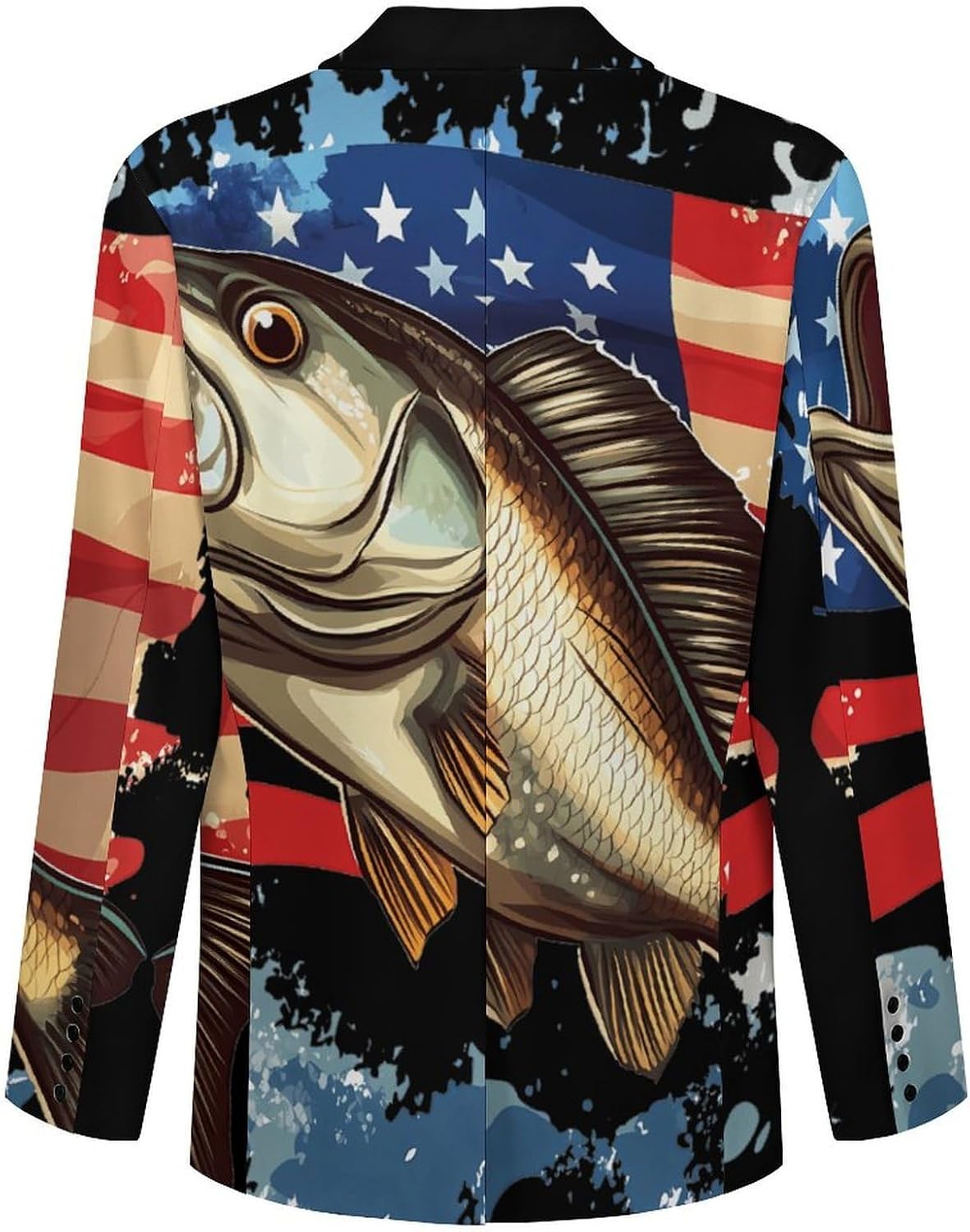 USA Flag Bass Fish Mens Blazer Lightweight Sport Coat Two Button Suit Jackets